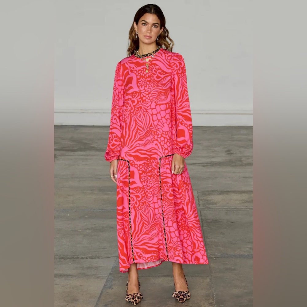 Never Fully Dressed Pink and Red Printed Long Sleeve Maxi Dress